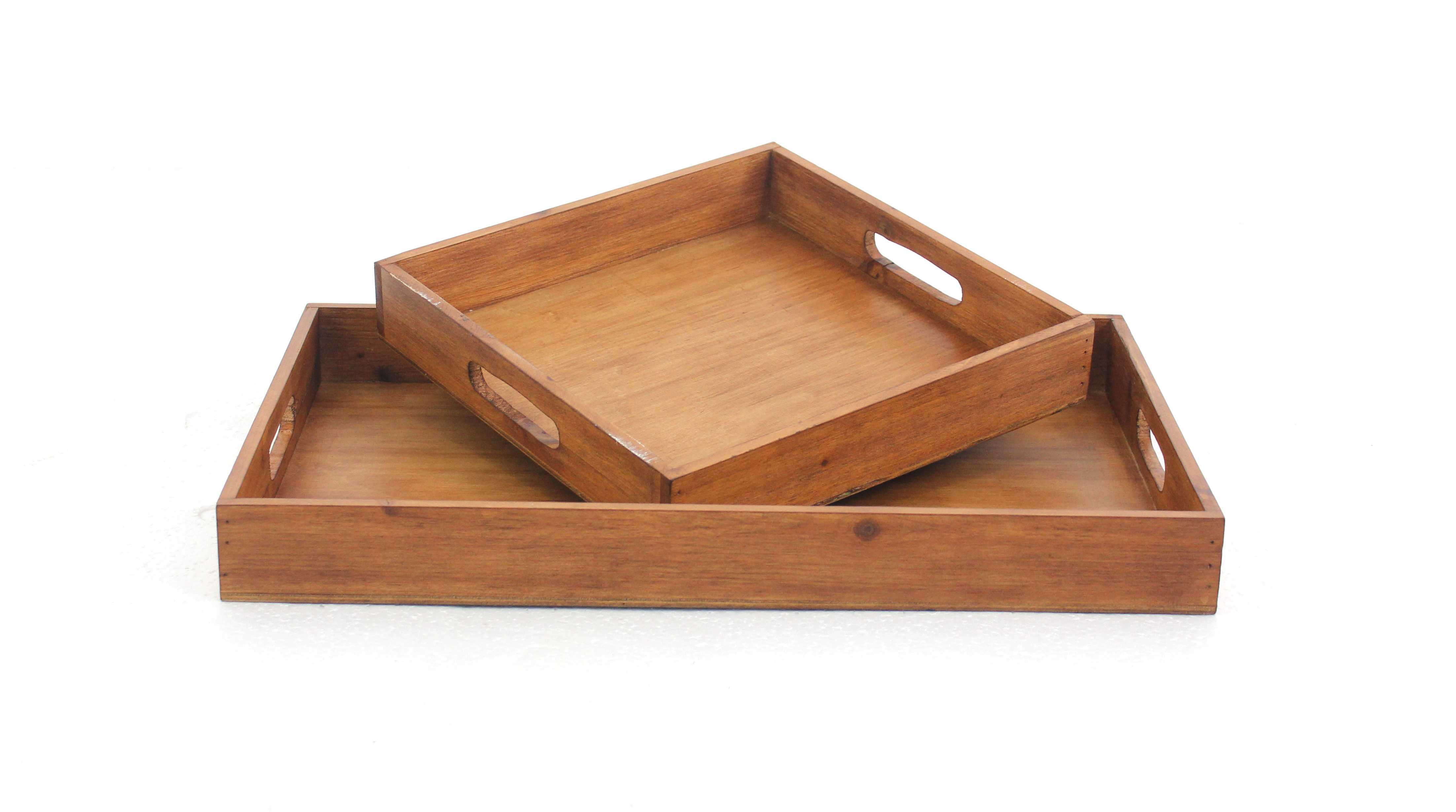 Country Cottage Wooden Serving Tray Set with 2 Pieces