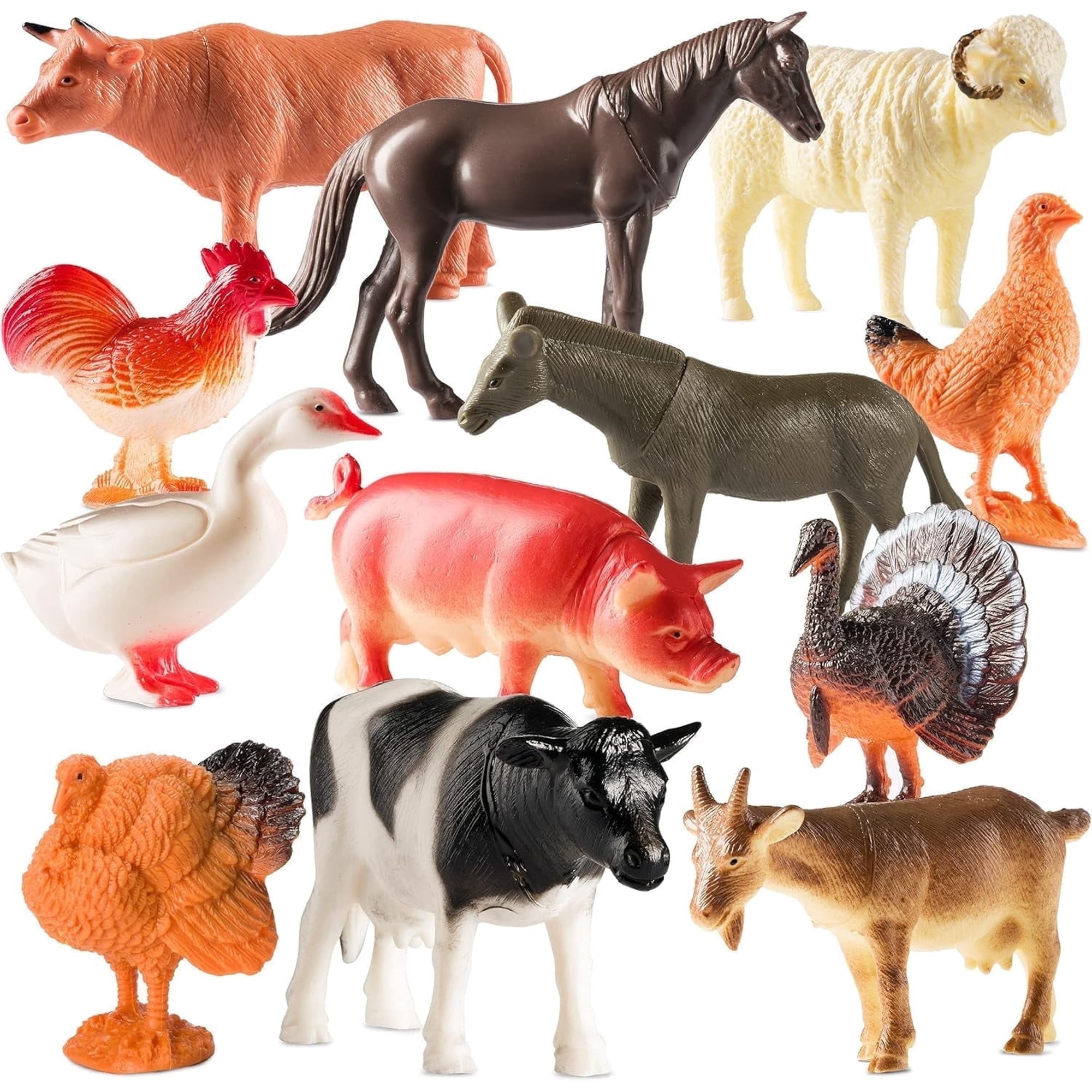Farm Animal Toys - Pack of 12 - Plastic Farm Animals for Kids, Realistic 3-5 Inch Ranch / Barnyard Animal Toy Figures Styles Include Sheep, Horse, Goat, Duck, Chicken, Turkey, Cow, Pig
