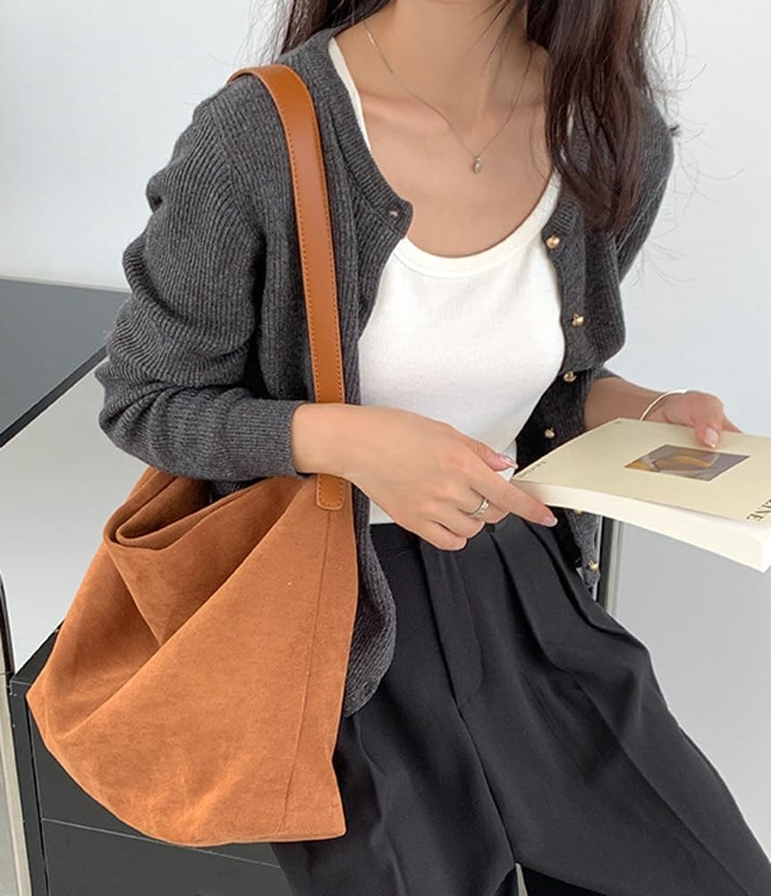 Zhengup Slouchy Suede Tote Shoulder Bags for Women Large Soft Underarm Bag Working Purse Handbag Travel Satchel Winter Fall