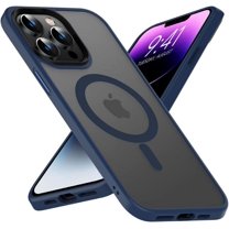 Magnetic Case for iPhone 14 Pro Case [MIL-Grade Drop Tested & Compatible with MagSafe] Translucent Matte Back with Aluminum Alloy Keys, Shockproof 14 Pro Phone Case 6.1 Inch, Blue