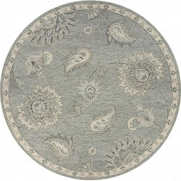 HomeRoots  5 ft. Round Light Gray Floral Area Rug - Gray - 5'