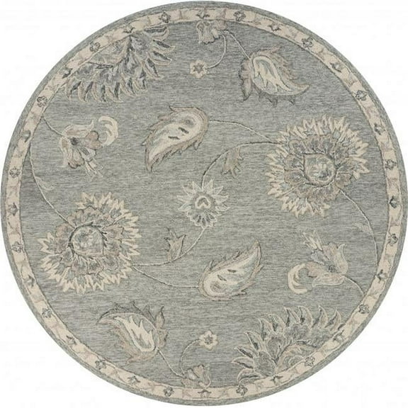 HomeRoots  5 ft. Round Light Gray Floral Area Rug - Gray - 5'