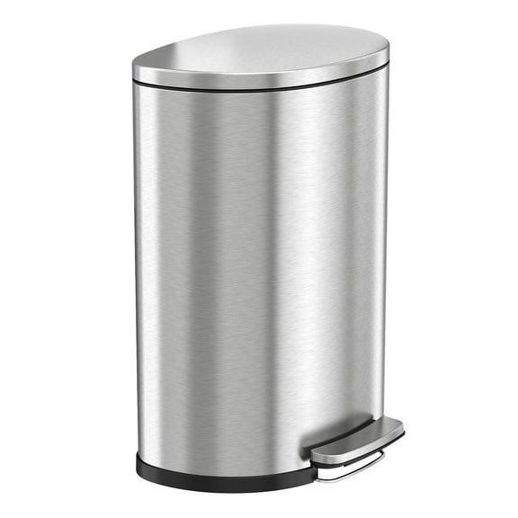 HLS Commercial HLCHLSS13DFR 13 gal Fire-Rated Soft Step Semi-Round Trash Can, Silver