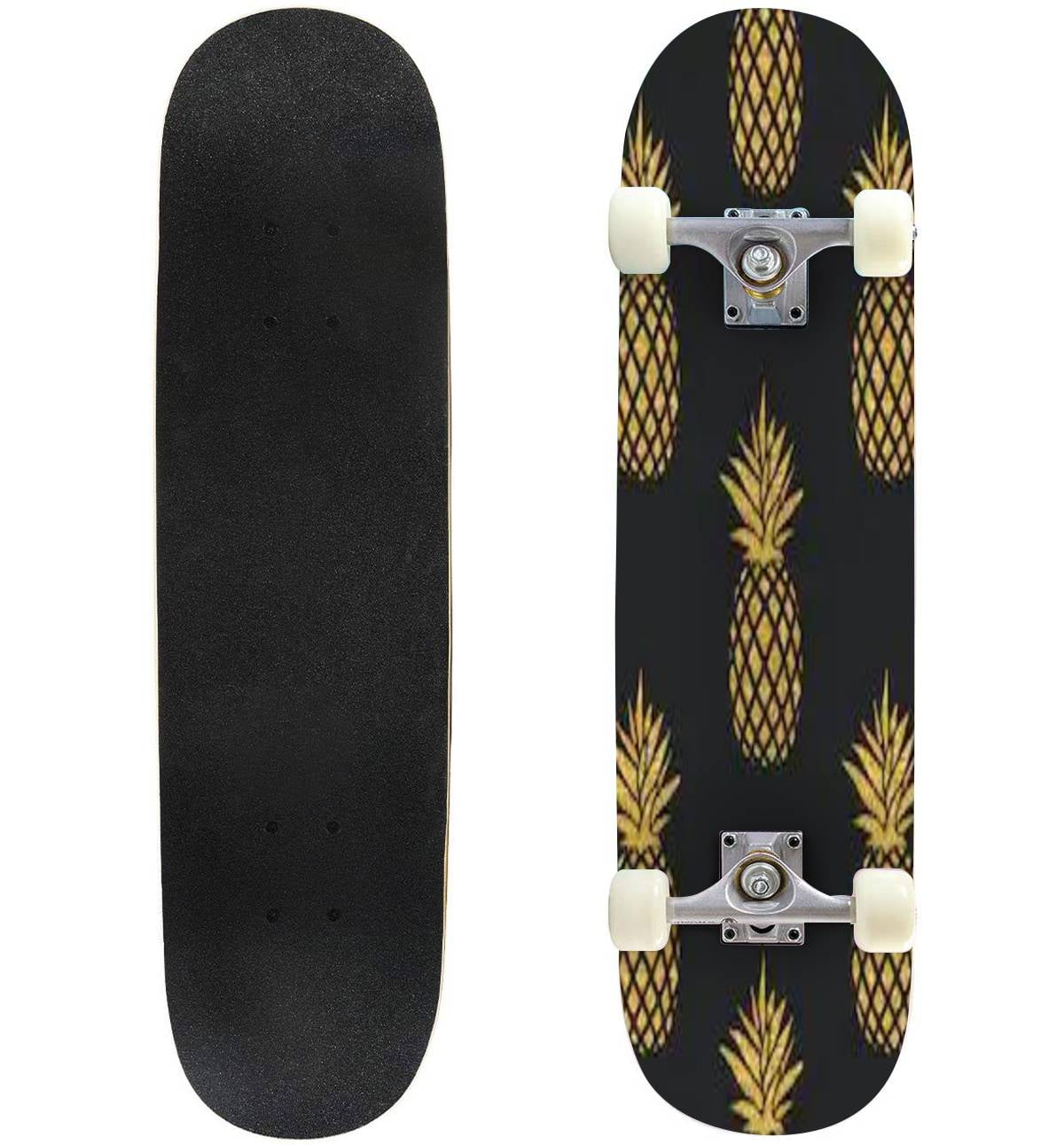 Seamless summer gold pineapple on black background Seamless pattern