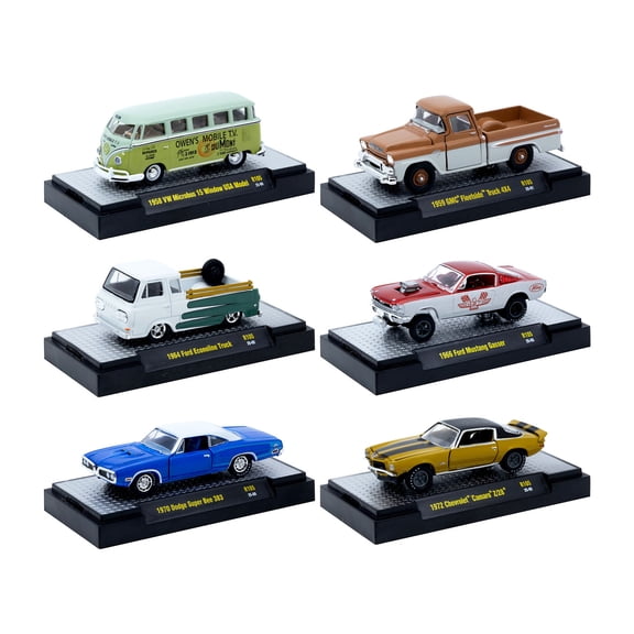 "Auto-Thentics" 6 piece Set Release 105 IN DISPLAY CASES Limited Edition 1/64 Diecast Model Cars by M2 Machines