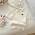 thumbnail image 4 of jobturf Girls Peter Pan Collar Short Sleeve Knit Top Bow Embroidery Cropped Sweater Tee School Uniform Tshirts Size 2-15 Years, 4 of 7