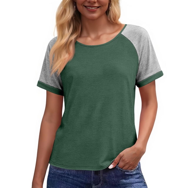 Camisas de Cuello de Tripulación de Manga Corta para las Mujeres Casual Cuello Redondo Top de Manga Corta Tejido Súper Suave para el Verano