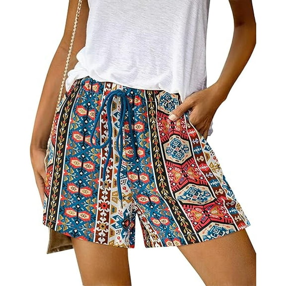 FreshPrettyWomens Boho Summer Shorts Beach Vacation Clothes 2025 Elastic Waist Casual Printed Loose Short Lounge Pant Pockets