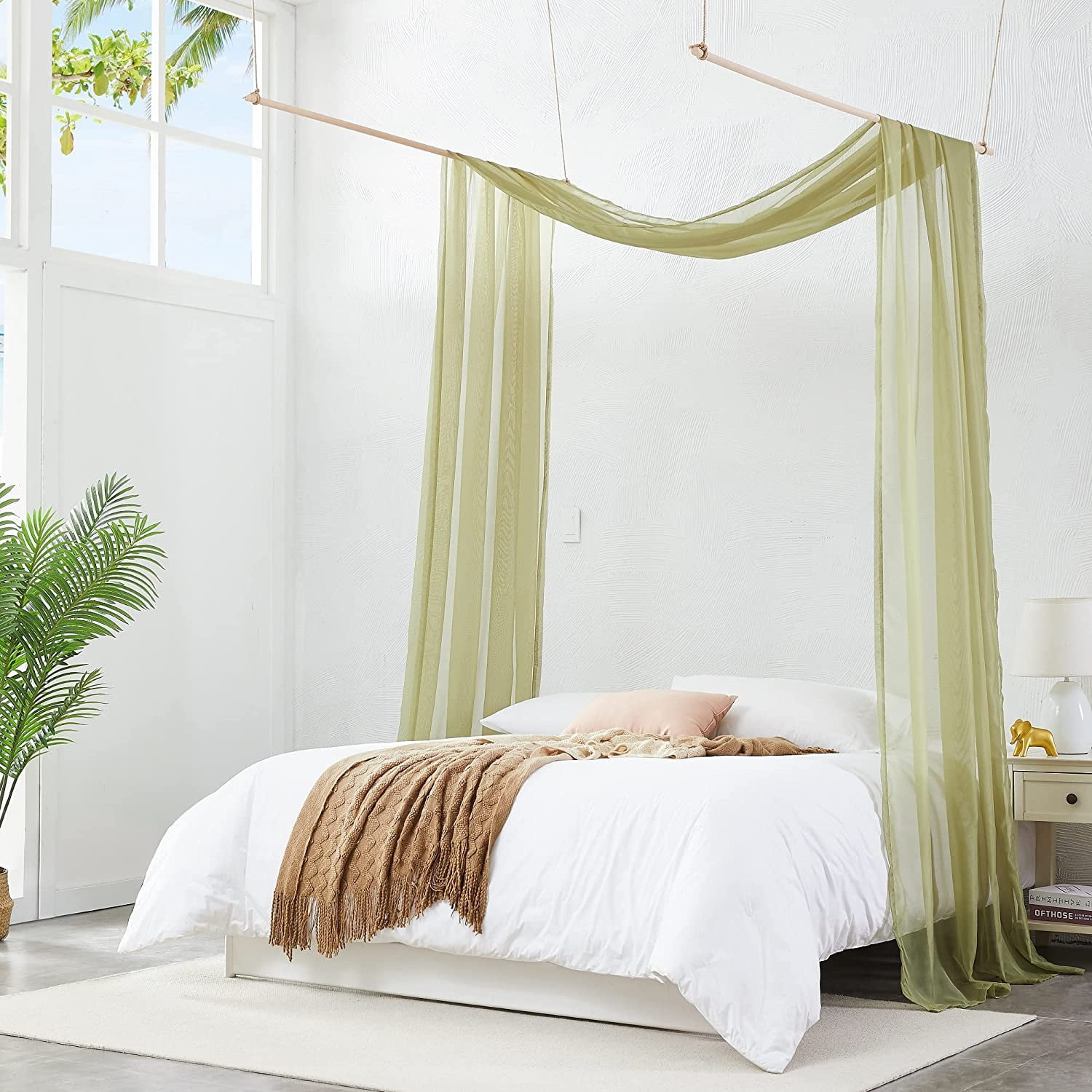 Warm Home Designs 55" W x 144" L Sage Green Bed Canopy Curtains for Twin Bed. BC Sage 144