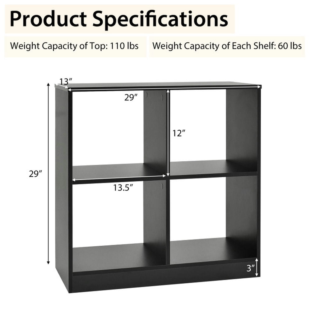 Resenkos 4-Cube Kids Bookcase with Open Shelves-Black, Kids Toy Storage for Kids, Boys, Girls, Nursery