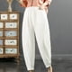 thumbnail image 4 of Pantalones harem cortos de talla grande - Pantalones de lino de cintura alta con parches de encaje, 4 of 8