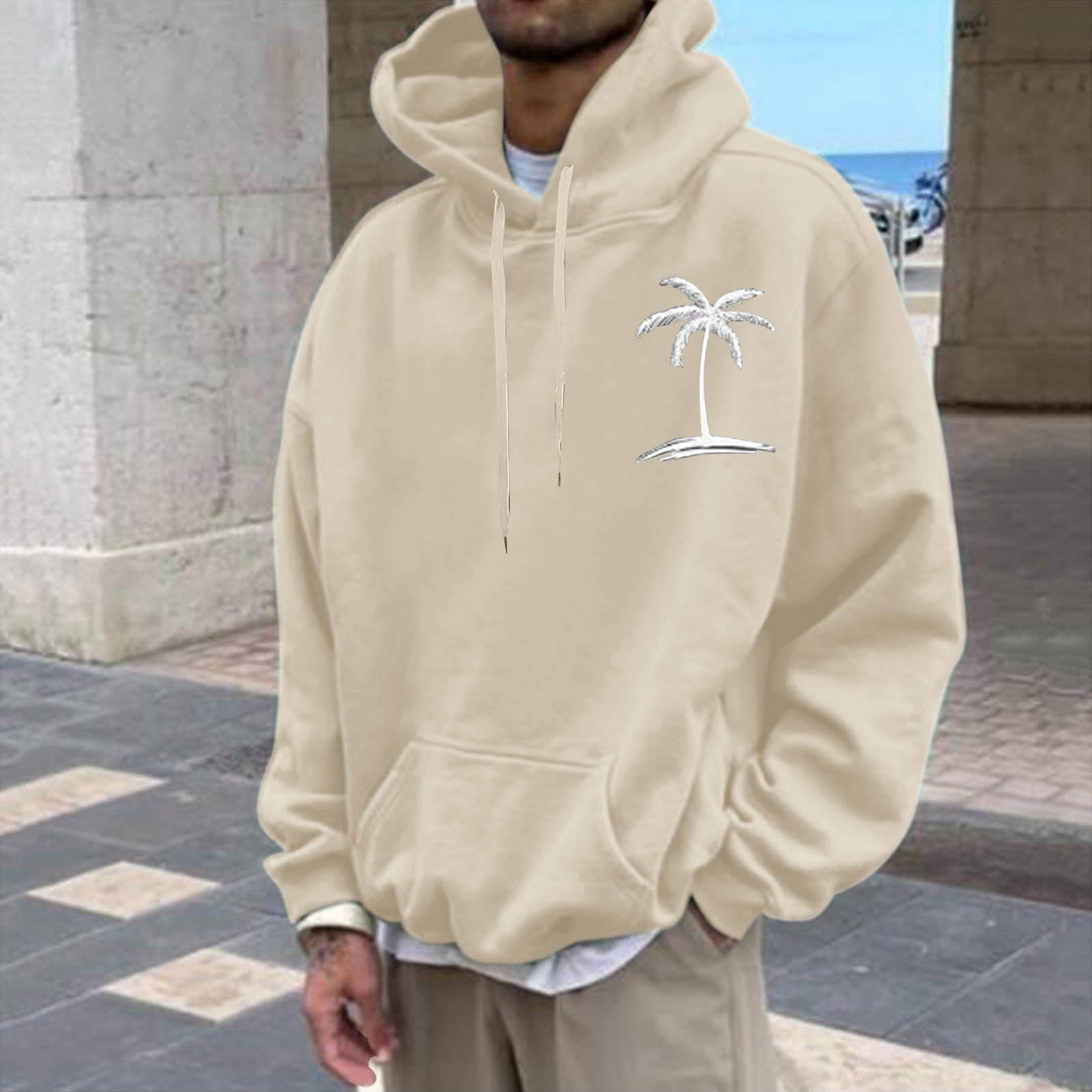 Beige pullover hoodie men's hotsell