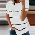 thumbnail image 2 of Women's Casual Tops Striped Casual Loose Fit Curved Hem Short Sleeve Shirts Summer Crew Neck Blouses (M, White), 2 of 6