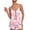 Pink Striped with Bow, variant on KISSGAL Pajamas Set for Women Bow Tie Front Satin Lingerie Pjs 2 Piece Cami and Ruffle Shorts Sleepwear for Bridal