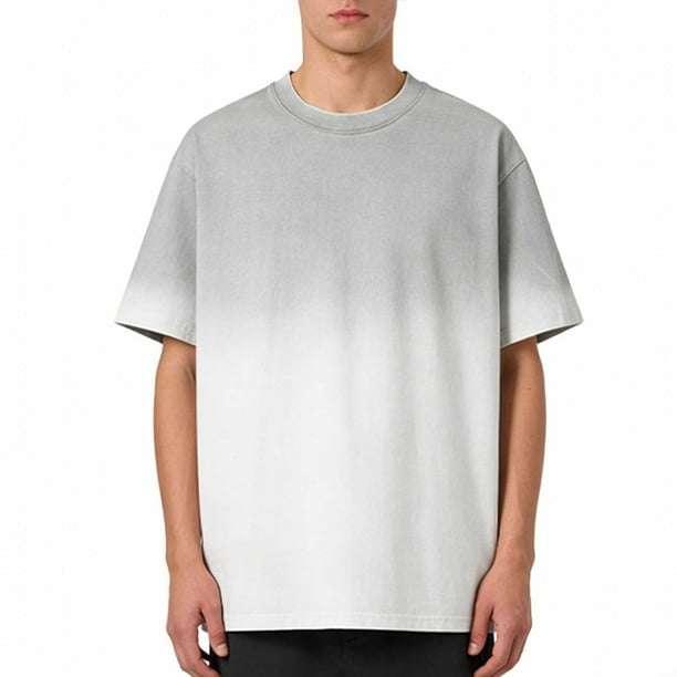 Tops para hombre, blusas y camisas de manga corta con cuello redondo para hombre, camisetas casuales holgadas a la moda con lavado vintage degradado, cuello redondo y manga corta, camisetas de poliést