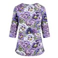 thumbnail image 5 of LNZGNM Scrub Tops for Women 3/4 Sleeve V neck Scrub Top Loose Fit Casual Floral Graphic Tees Nursing Workwear with Pockets,Dark Purple(XL), 5 of 6