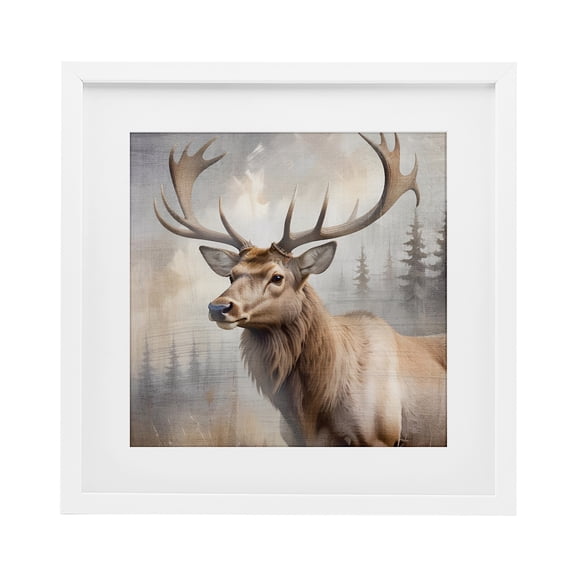 Stupell Industries Farmhouse Graceful Forest Stag White Framed Print Under Glass, 16 x 16, by Susan Arnot