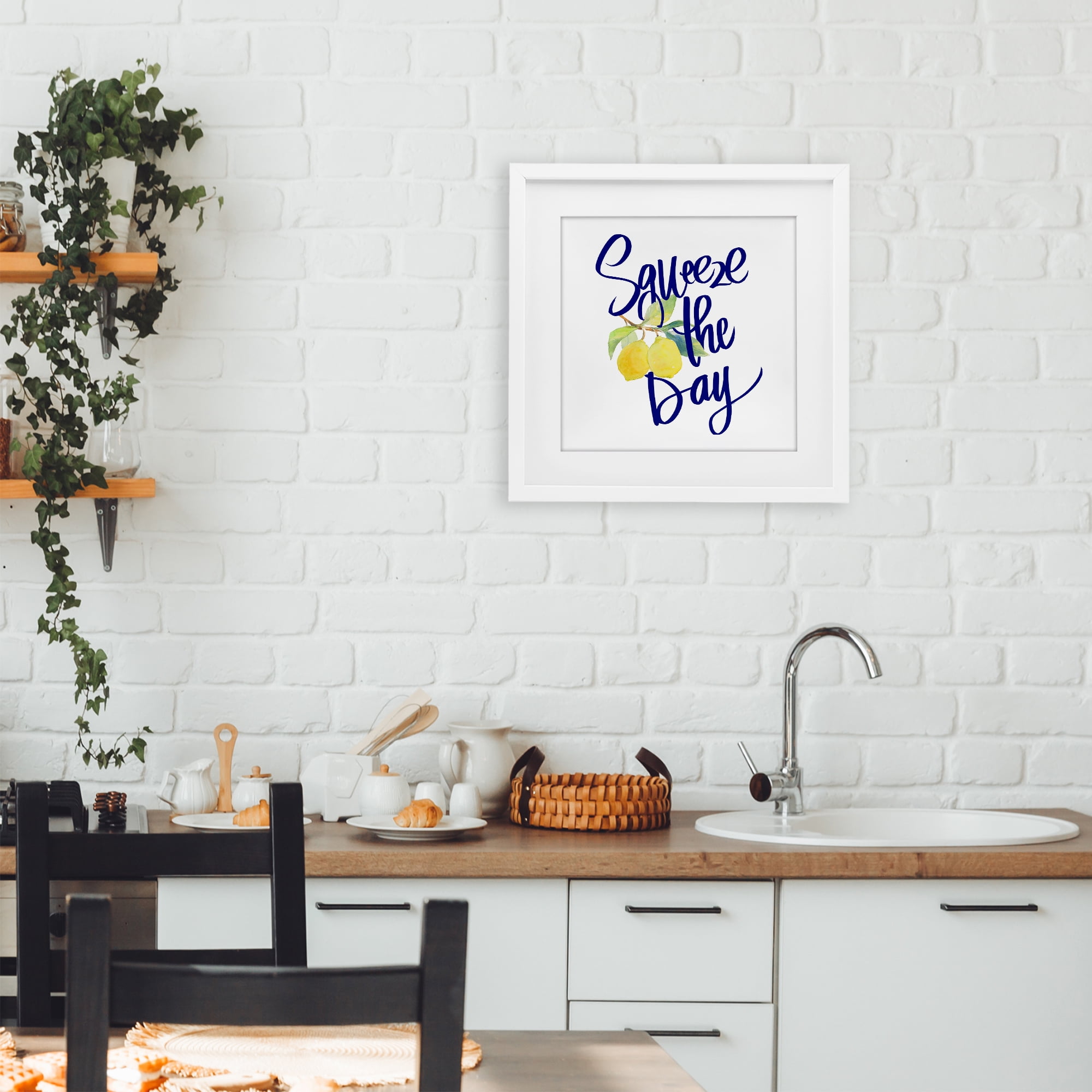 Stupell Industries Cursive Squeeze The Day White Framed Print Under Glass, design by Lanie Loreth