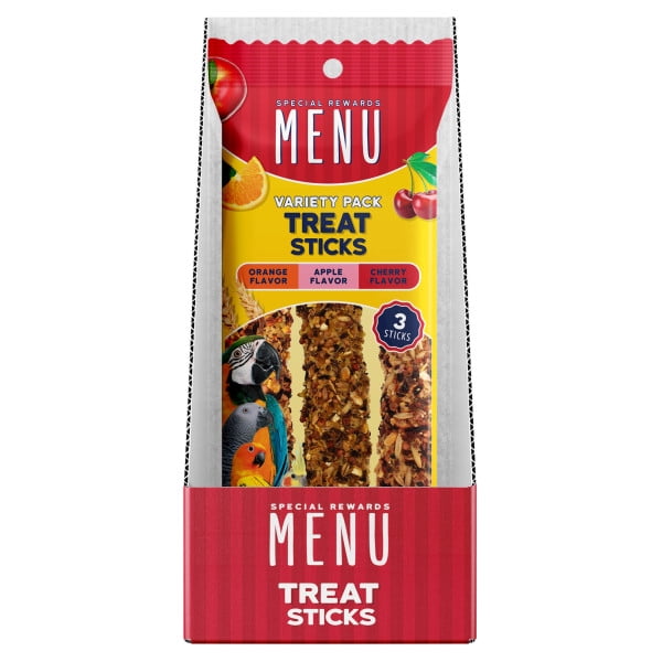 Vitakraft Menu Parrot Treat Stick Variety 3pk  Orange, Apple, Cherry