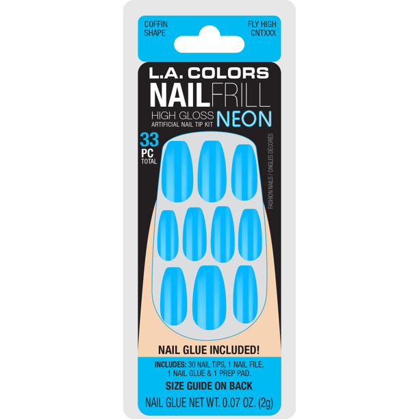 L.A. COLORS Nail Frill Artificial Nail Tips, Fly High, 33 Piece