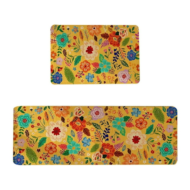 Tapis Floral Rétro Design Floral Classique pour Cuisine Salon Chambre Idéal pour Usage Quotidien et Cadeaux 2 Pcs