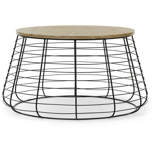 Decor Morris Metal And Wood Top Round Coffee Table In Black Com Decor Morris Metal And Wood Top, Circle Wood And Metal Coffee Table