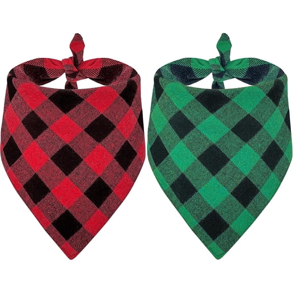 Christmas Dog Bandana Flannel Buffalo Plaid Dog Scarfs 2 Pack,Dog Christmas Bandanas for Pet Apparel Accessories,Seasonal Bandanas for Dogs Neutral Holiday Small/Medium/Large(S,Red Green)