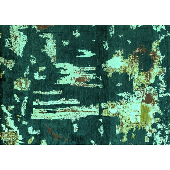 Ahgly Company Indoor Rectangle Oriental Turquoise Blue Modern Area Rugs, 8' x 10'