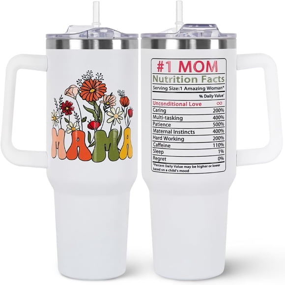 Mom Gifts from Daughter Son Husband 40oz Tumbler with Handle,Gifts for Mom Mama Wife Vacuum Insulated Tumbler Mom Birthday Gifts for Women,#1 Mom