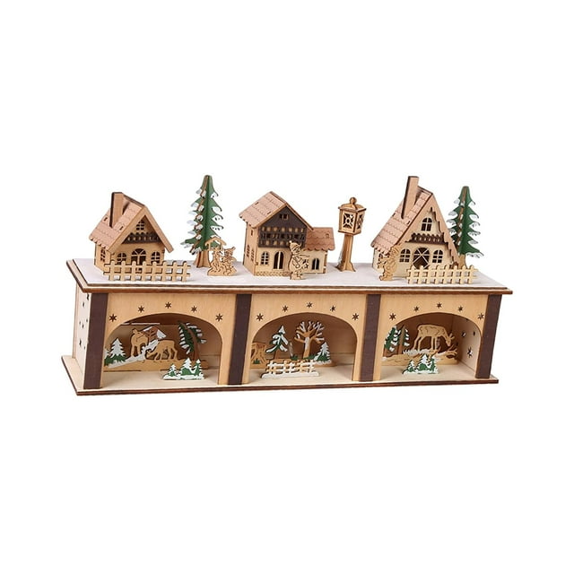 de Navidad de Escritorio de Madera, Decoración de Paisaje, Juego de Construcción para Mesa Temática Coleccionable, Decorac Estilo A Sunnimix Casa de miniaturas