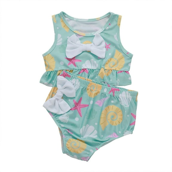 IROINNID Toddler Girls Cute Print Bow Beach Two-Piece Swimwear Sets
