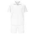 thumbnail image 4 of FRSASU Men's 2 Pieces Beach Outfit Set Short Sleeve Lapel Button Down Shirts Shorts Summer Casual Outfits White, 4 of 6