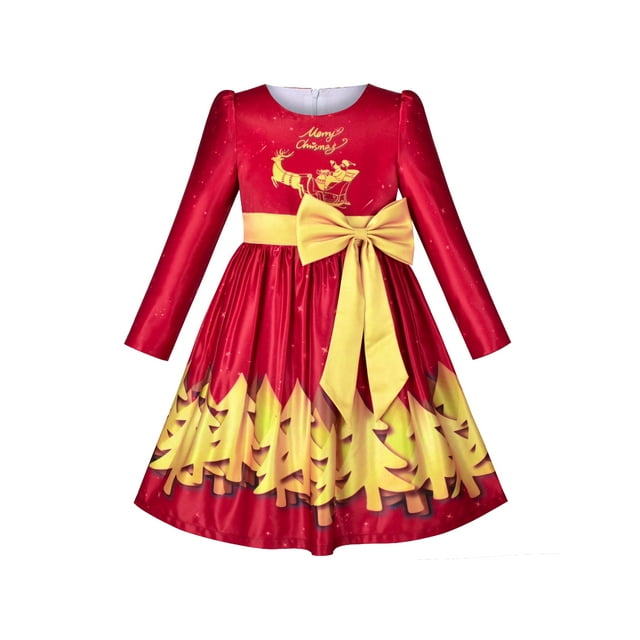 Girls Dress Christmas Red Gold Tree Reindeer New Year Party 10 Years