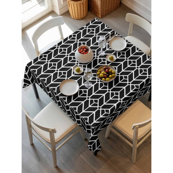 Geometric Tablecloth Square Table Cloth 60x60, Waterproof Outdoor Table Cloth Covers Decorative Table Protector, Modern Abstract Lines Texture Black Washable Table Cover for Kitchen Dinning Party