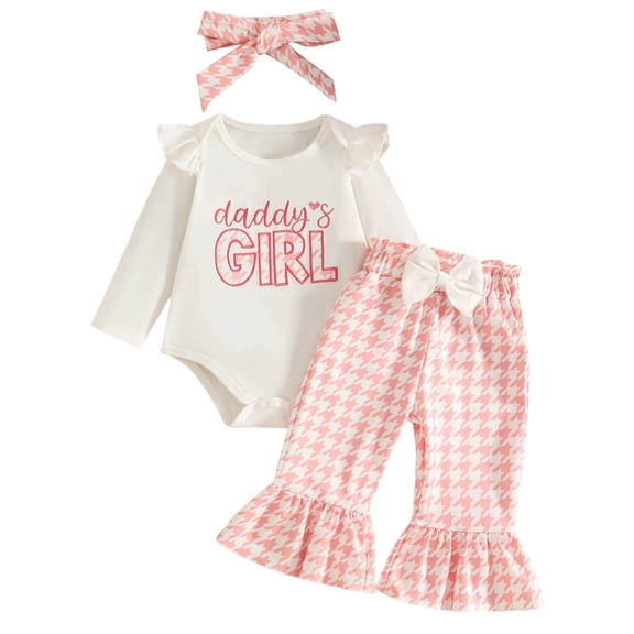 Dmsael Newborn Baby Girl Clothes Infant Girl Cute Outfits Long Sleeve Ruffle Romper Floral Pants and Headband Set 3-18 Months (Pink,9-12 Months)