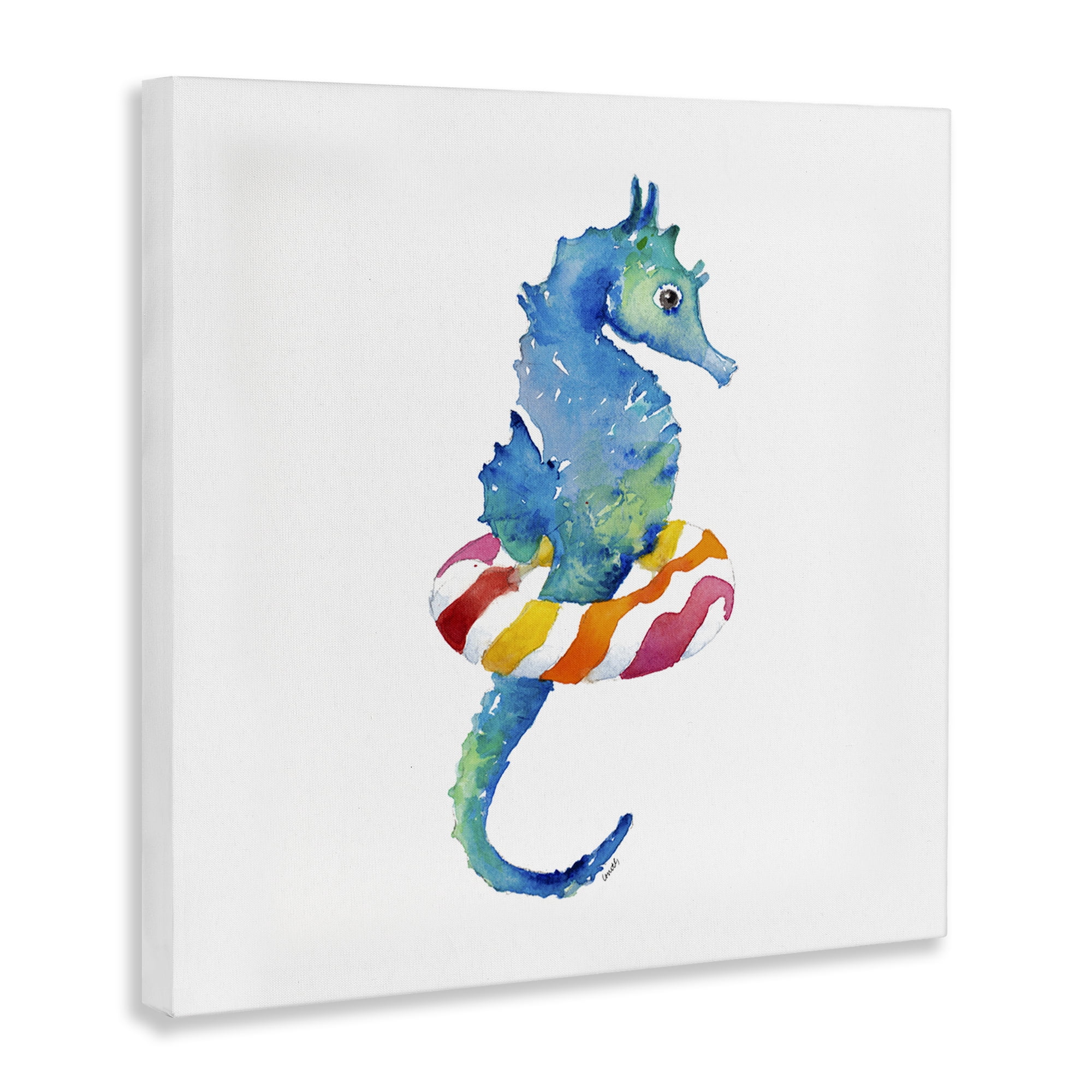 Stupell Industries Summer Float Seahorse Novelty Painting Gallery Wrapped Canvas Art Print Wall Art, 17 x 17
