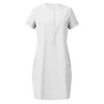 thumbnail image 4 of VBTAPA Linen Dresses for Women Short Sleeve Henley Shirt Dress Dressy Casual Mini Dresses with Pockets White S, 4 of 5