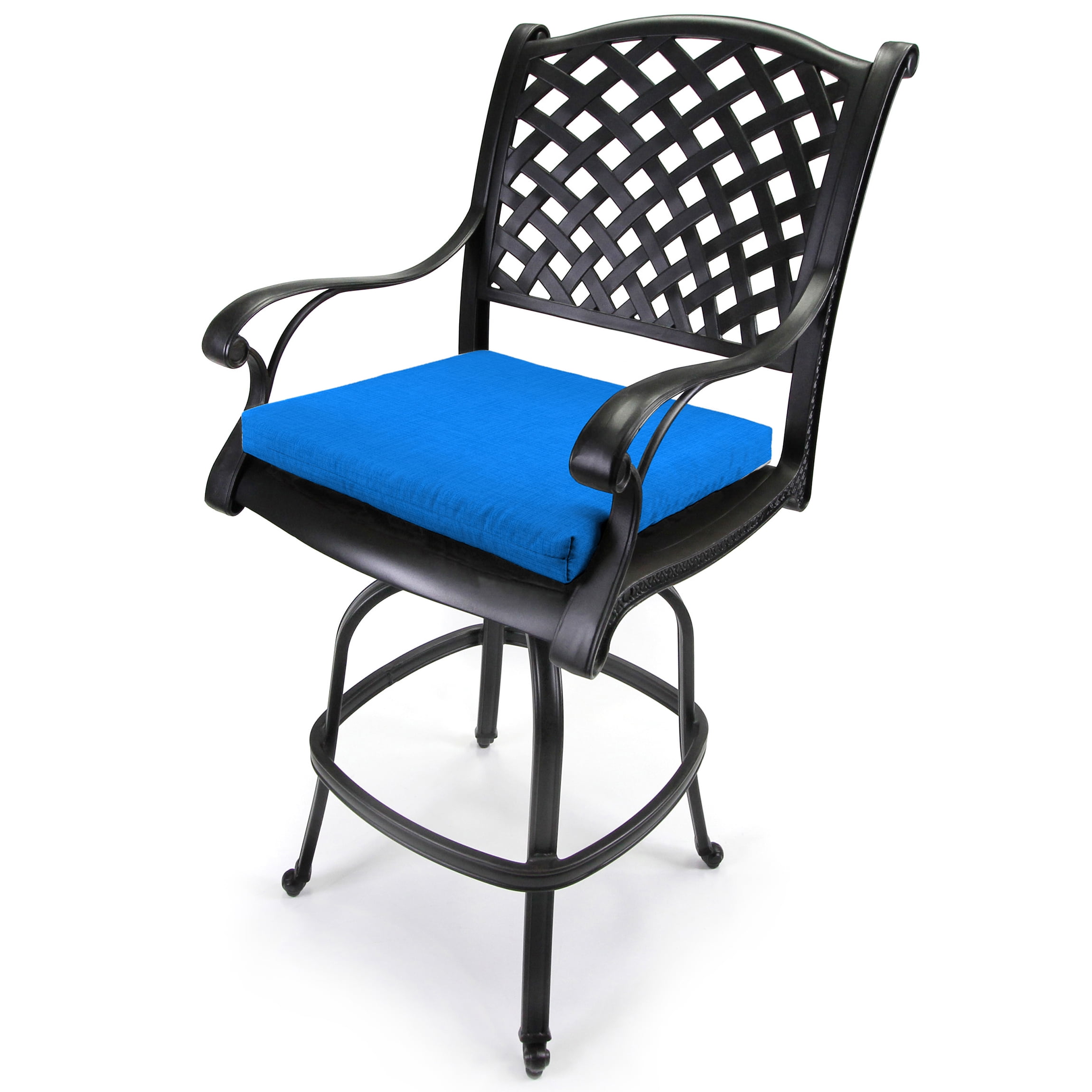 Jordan Manufacturing 17" x 19" Celosia Princess Blue Solid Rectangular Outdoor Chair Pad Seat Cushion with Ties (2 Pack)
