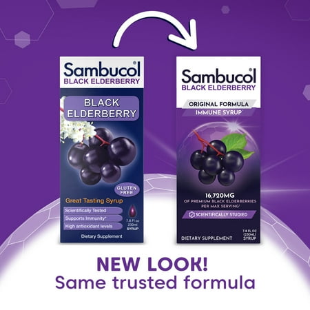 Sambucol Black Sambucus Elderberry Syrup, Immune Support, Liquid Syrup for Kids and Adults, 7.8 Oz