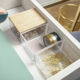 thumbnail image 3 of Martha Stewart Brody Clear Plastic Storage Organizer Bins with Light Natural Paulownia Wood Lid for Home Office, Kitchen, or Bathroom, 3 Pack Small, 3.75" x 3", 3 of 12