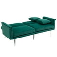 thumbnail image 5 of Velvet Futon Sofa Bed, Convertible Futon Couch with Adjustable Backrest, Small Sleeper Sofa Loveseat with 2 Decorative Pillows for Living Room Bedroom Office, Green, 5 of 9