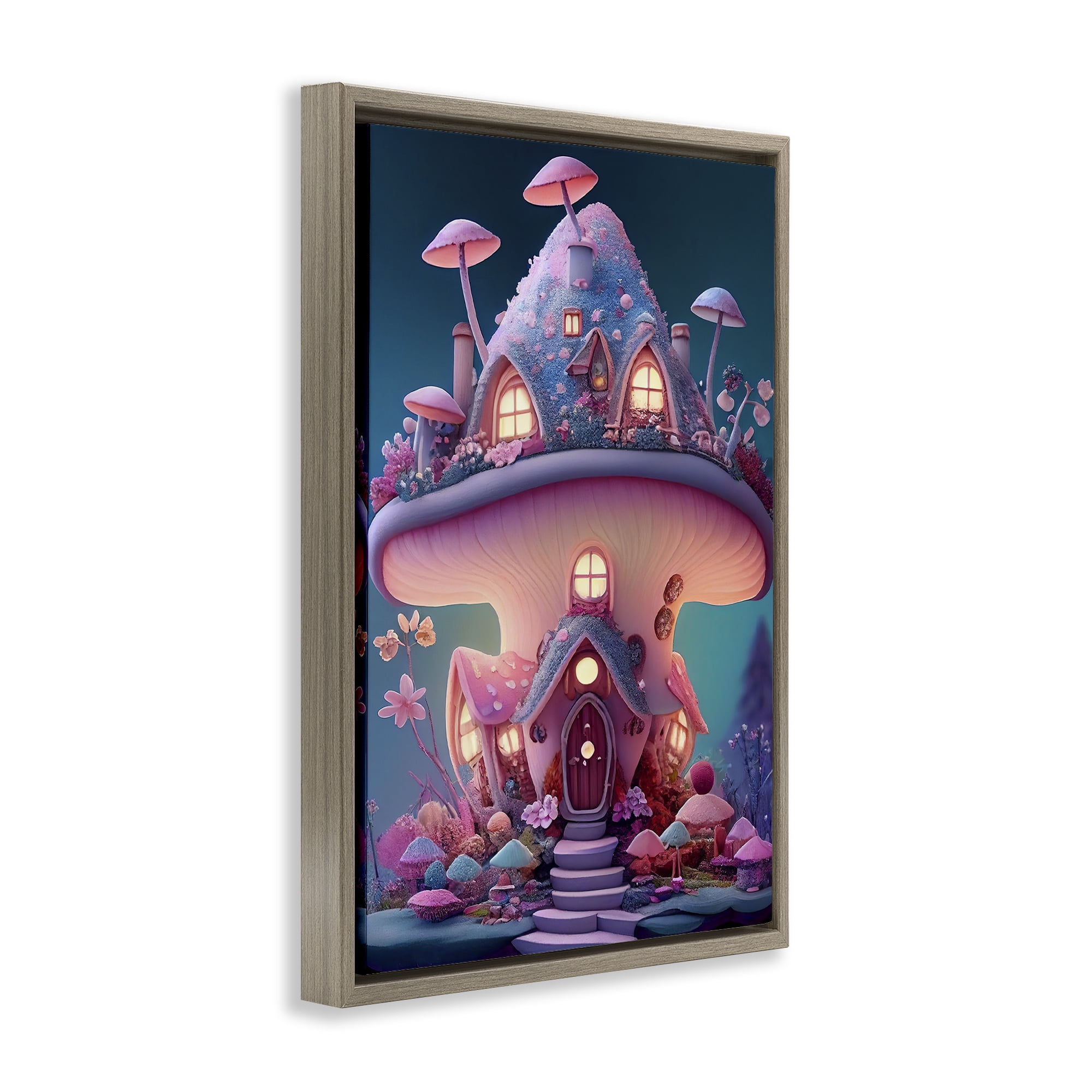 Stupell Industries Mystical Mushroom House Town & City Painting Brown Floater Framed Art Print Wall Art, 17 x 25