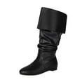 thumbnail image 4 of Mostsola Fold Over Slouchy Boots for Women Vintage Flat Booties Casual Pull on Mid Calf Boots, 4 of 8
