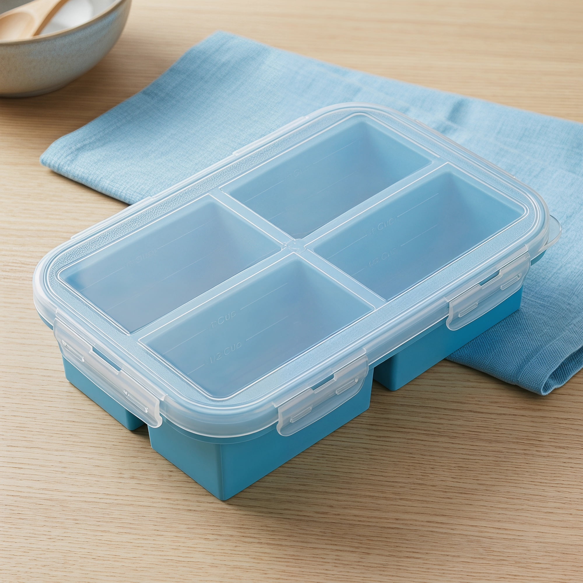 Unique Bargains Silicone Leak-Proof Meal Prep Container Lunch Bento Box Blue