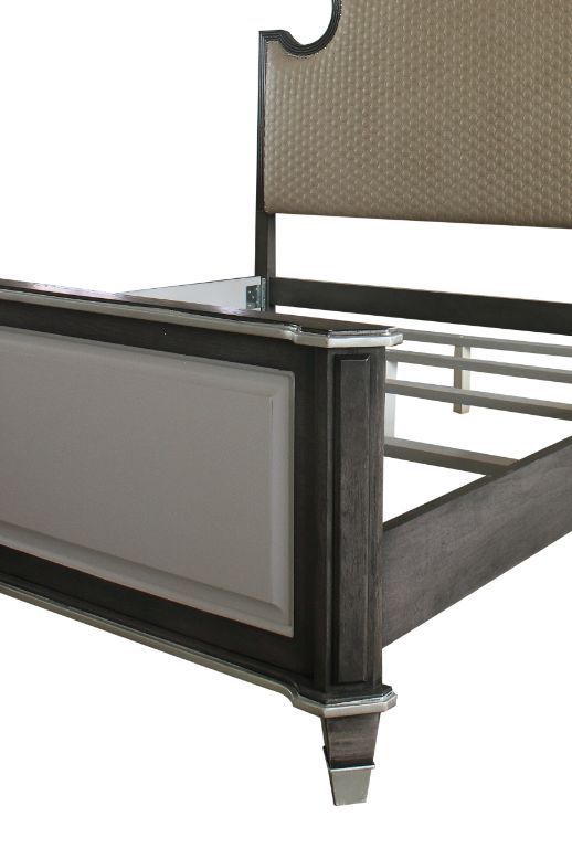 CLEARANCE! ACME House Beatrice Queen Bed, Two Tone Beige Fabric, Charcoal & Light Gray Finish 28810Q - image 5 of 9