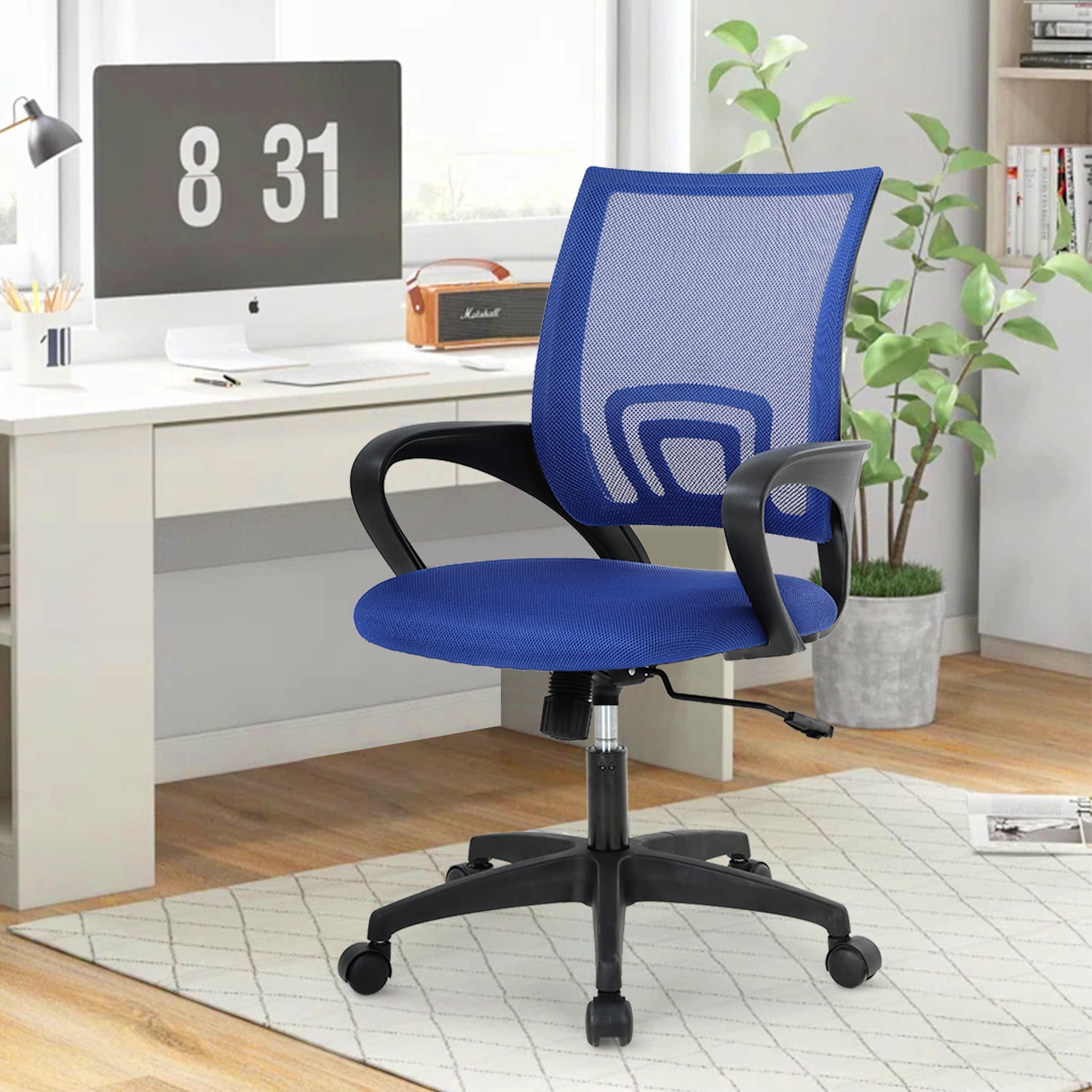 NiamVelo Mesh Office Chair, Mid-Back Home Office Chair Adjustable Ergonomic Desk Chair with Armrest, Rolling Swivel Chair for Adults, Blue