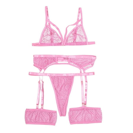 

Sebulube Lingerie Set Fashion Steel Ring Lace Underwear Pajamas Sleepwear Garter Lingerie