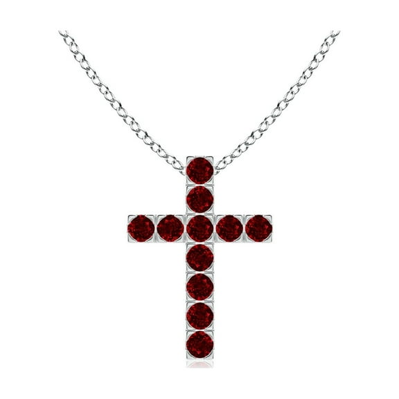 ANGARA Natural Flat Prong-Set Ruby Cross Pendant in 14K White Gold for Women (Size-2mm) | July Birthstone, Birthday, Anniversary, Jewelry Gift for Women | Natural Ruby Necklace
