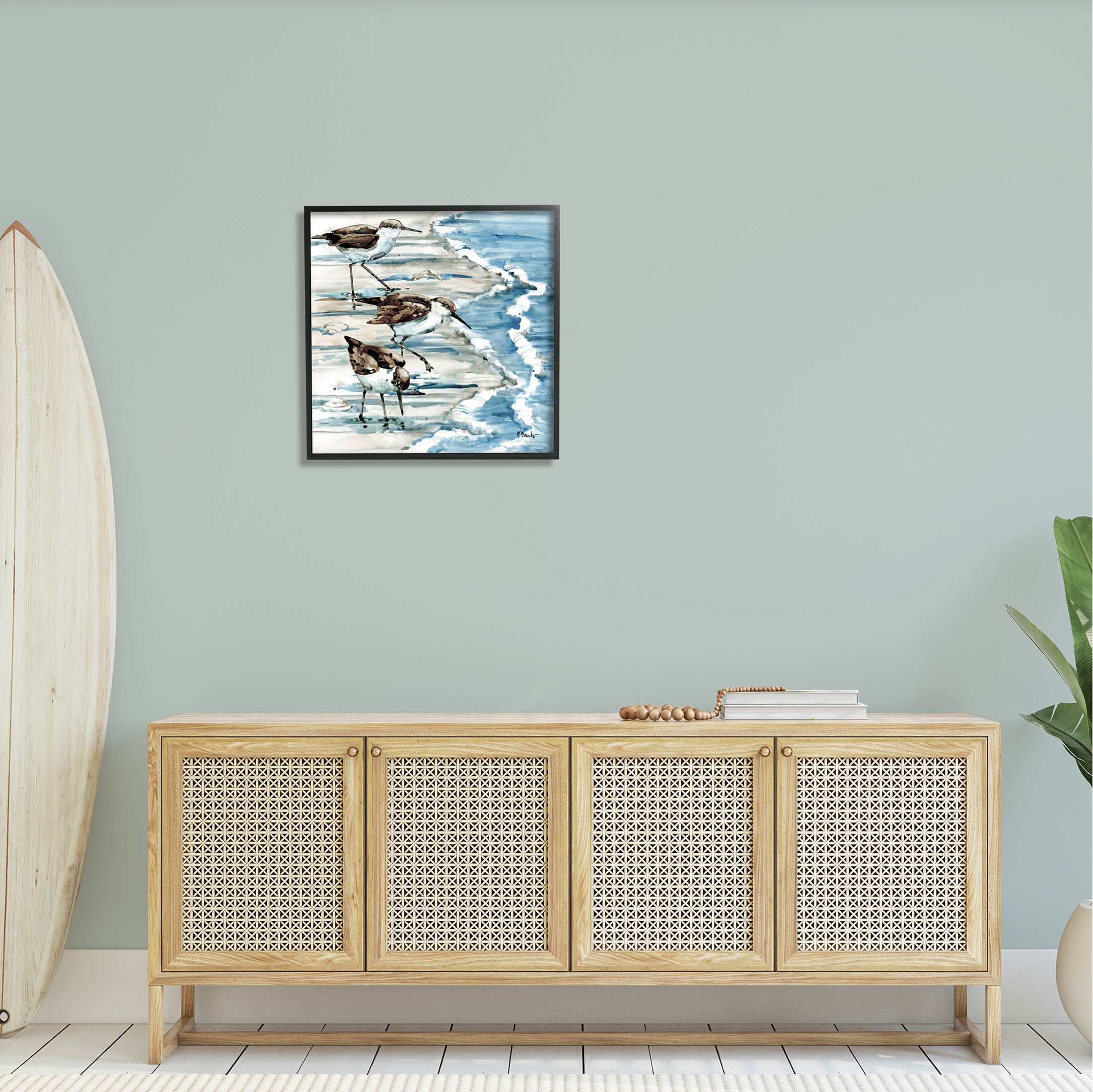 Stupell Industries Rockhampton Sandpipers Beach Ripples Painting Black Framed Art Print Wall Art, Design by Paul Brent
