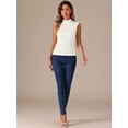 thumbnail image 4 of DARING DIVA Knit Ribbed Sleeveless Mock Neck Blouse XS Beige White, 4 of 6